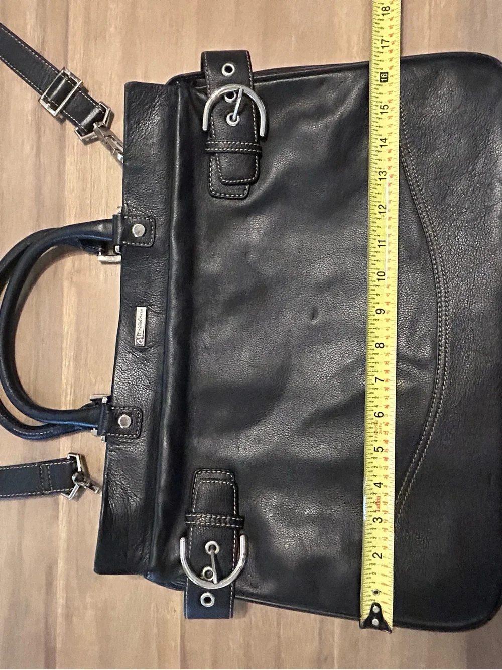 Black Leather Purse Bag Franklin Covey Briefcase Work Tote Shoulder Bag Business - Picture 5 of 16